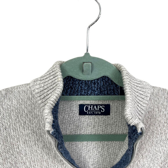 Chaps Sweater Mock Collar Quarter Zip Striped Heather Gray Beige Blue Men Sz M - Picture 3 of 6